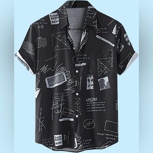 NANDIYNZHI Short Sleeve Printed Streetwear Casual Turn Down Short Button Collar